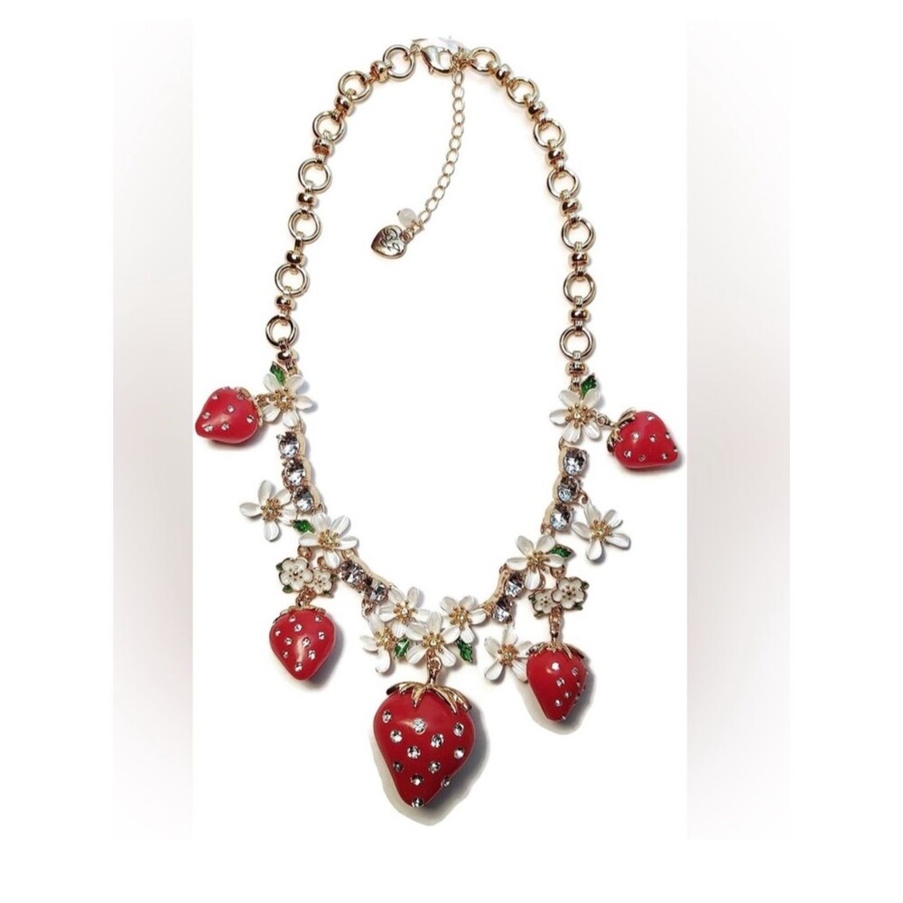 NWT Betsey Johnson Strawberry Floral Necklace